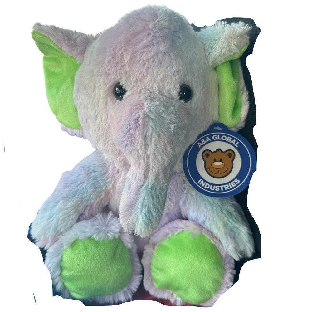A&A Global Industries Tie Dye Elephant Plush Pink Blue Green Stuffed Animal 2022